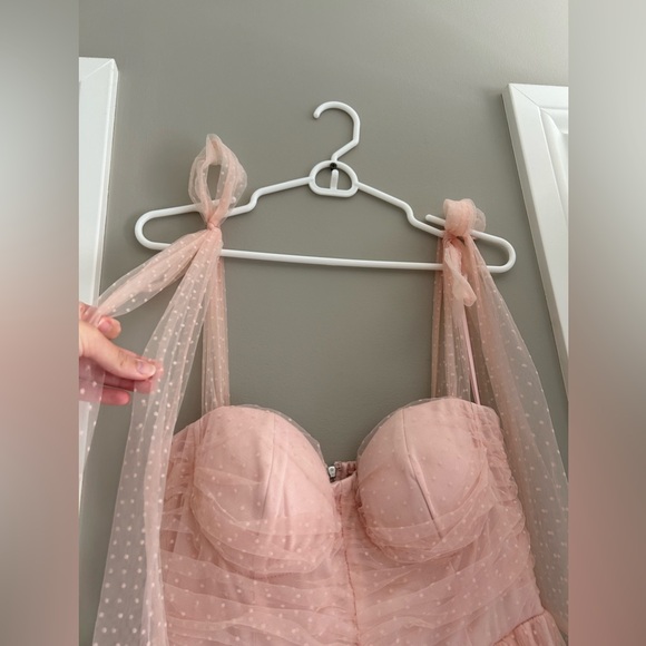 Mable Pink Tulle Polka Dot Tie-Strap Midi Dress, Size: Medium, NWOT - Picture 5 of 10